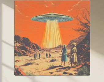 Mid-Century UFO Canvas Print: Retro Desert Sci-Fi Wall Art