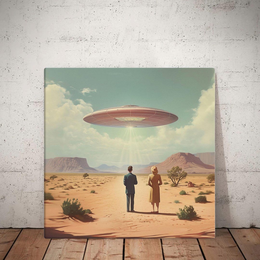 UFO Canvas Print – Mid Century Alien Wall Art, Retro Sci Fi Christmas ...