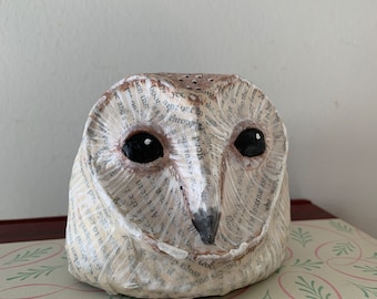 Paper mache owl number three sculpture