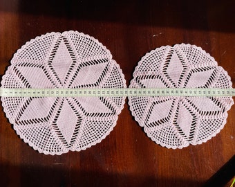 set of 2 handmade crochet pink doilies