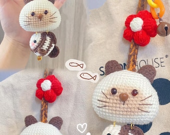 Handmade Crochet Cat Keychain – Cute Amigurumi Kitty Charm, Perfect Gift for Cat Loversm, Perfect Gift & Bag Accessory