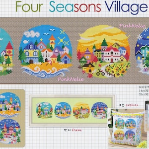 Four Seasons Village -G85 - Getelde kruissteek Origineel Ontwerp Patroon Grafiek