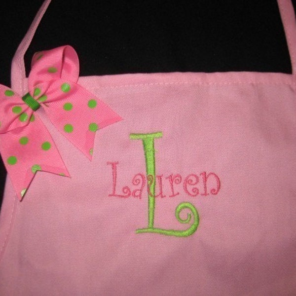 Child Toddler Personalized Monogrammed Ribbon Apron - Great Easter or Birthday Gift