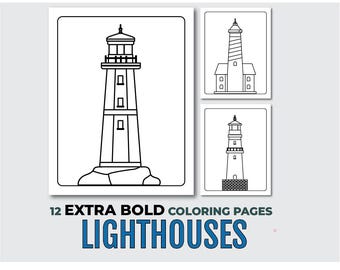 Dibujos para colorear de faros: dibujo de líneas gruesas para niños y adultos (PDF imprimible)