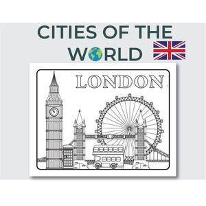 London Wahrzeichen Malseite - Druckbare Big Ben, London Eye & Bus Szene für Kinder und Erwachsene