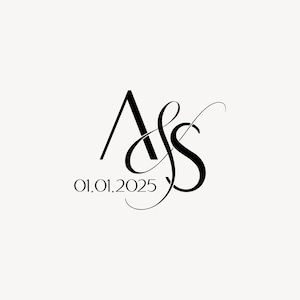 May include: A black and white monogram featuring the letters "A" and "S" intertwined. The date "01.01.2025" is written below the monogram.
