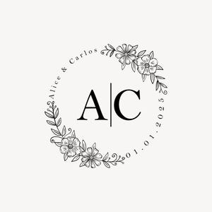 Custom Wedding Monogram Logo with Floral Wreath Design, Personalized Couple Initials Digital Logo for Invitations and Wedding Decor Logo Svg