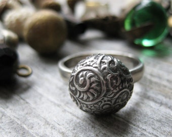 PAISLEY Victorian Button sterling silver ring size 5.5 ready to ship