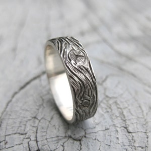 BARNWOOD cedar woodgrain ring faux bois mens 6mm sterling silver wedding band Made to Order image 3