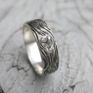 BARNWOOD cedar woodgrain ring faux bois mens 6mm sterling silver wedding band Made to Order