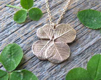 10kt yellow gold SHAMROCK lucky 4 leaf clover charm necklace, gold lucky St. Patrick's Day pendant