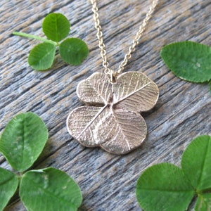 10kt yellow gold SHAMROCK lucky 4 leaf clover charm necklace, gold lucky St. Patrick's Day pendant