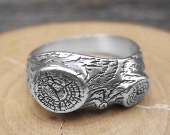 BRANCH woodgrain tree ring sterling silver Ready to Ship