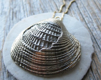 TIDEPOOL shell collage pendant, sterling silver seashell inside brass shell inception necklace