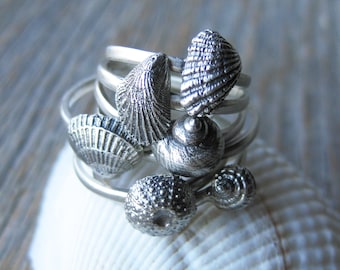 Seashell tiny stacker rings sterling silver mermaid stacking ring set your choice  Made to Order