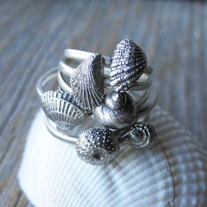 Seashell tiny stacker rings sterling silver mermaid stacking ring set your choice  Made to Order