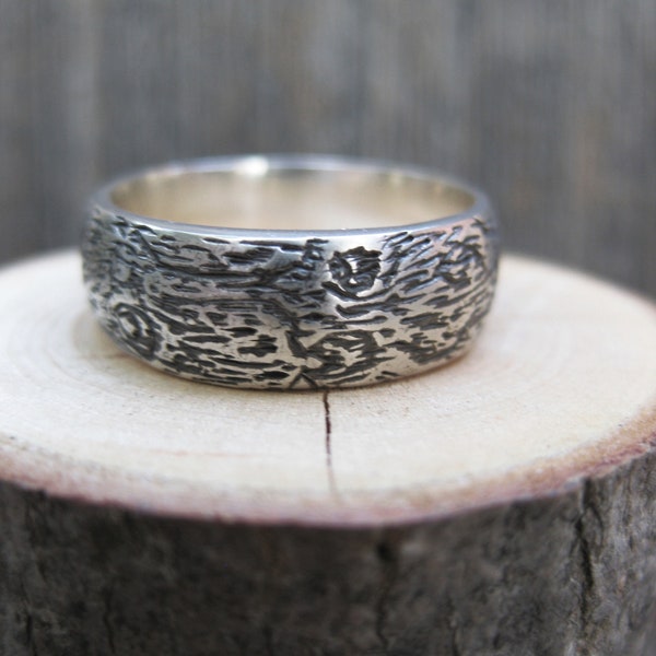 Wedding band BIRDSEYE MAPLE branch twig wood ring woodgrain ring 7MM sterling silver Made to Order