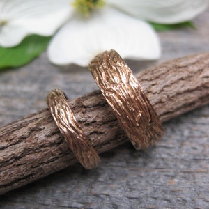 Rose Gold OAK wood grain wedding band SET 14 kt gold woodgrain matching rings faux bois Made to Order mens womens image 3