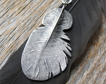 single feather charm necklace, sterling silver real feather pendant