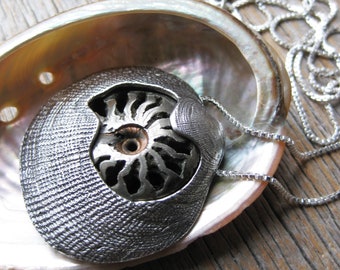 TIDEPOOL pendant pyrite ammonite sterling seashell necklace