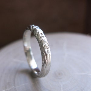 Gold Twig womens band YOUR CHOICE white rose yellow gold woodgrain 14kt 3mm ring Made to Order 14kt WHITE gold