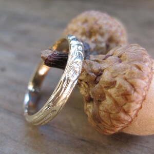 Gold Twig womens band YOUR CHOICE white rose yellow gold woodgrain 14kt 3mm ring Made to Order 14kt YELLOW gold