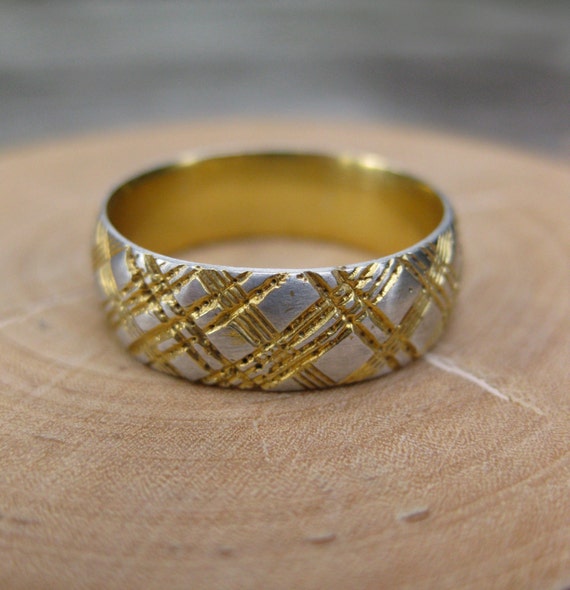 Buy Golden PLAID Ring 14kt Gold Plated Sterling Silver Mens Sz