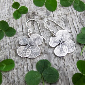 SHAMROCK lucky 4 leaf clover earrings, sterling silver St. Patrick's Day earrings, good luck image 9