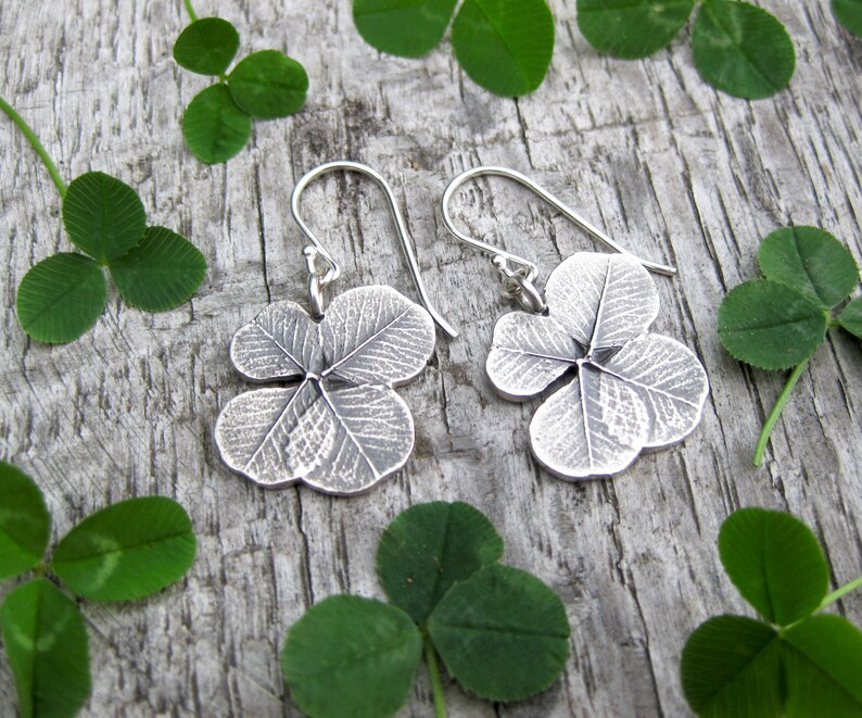 SHAMROCK lucky 4 leaf clover earrings, sterling silver St. Patrick's Day earrings, good luck image 9