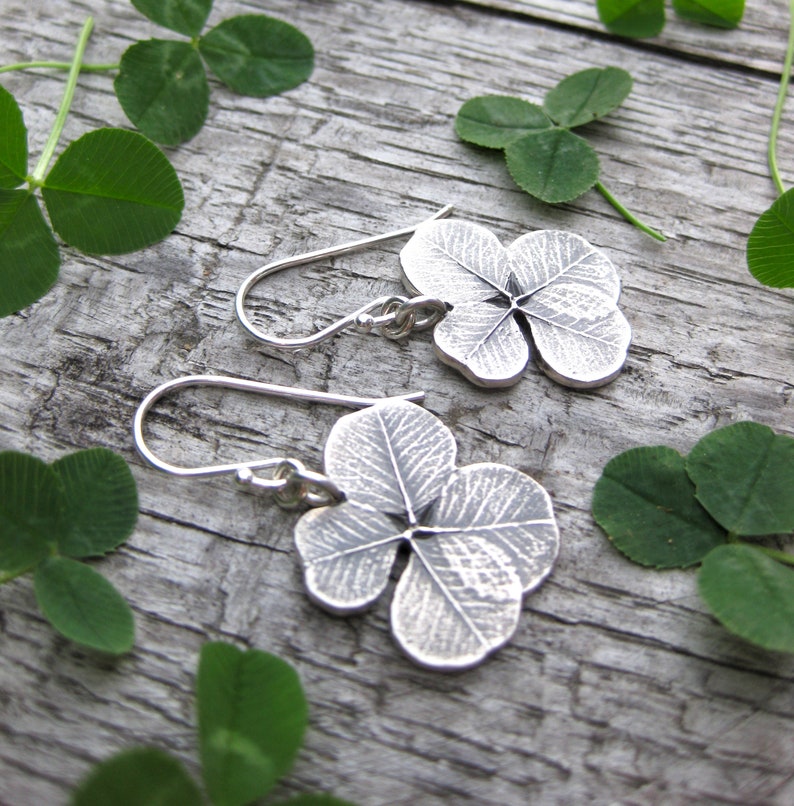 SHAMROCK lucky 4 leaf clover earrings, sterling silver St. Patrick's Day earrings, good luck image 5