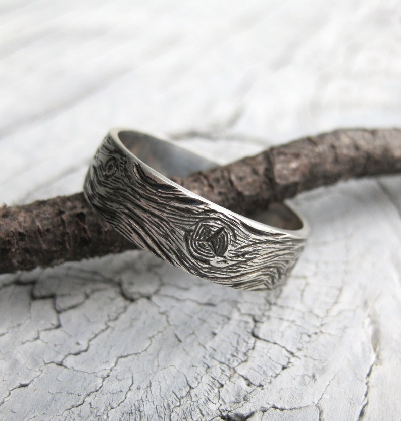BARNWOOD cedar woodgrain ring faux bois mens 6mm sterling silver wedding band Made to Order image 2