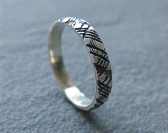 Thinnest PLAID sterling silver 3mm ring Made to Order