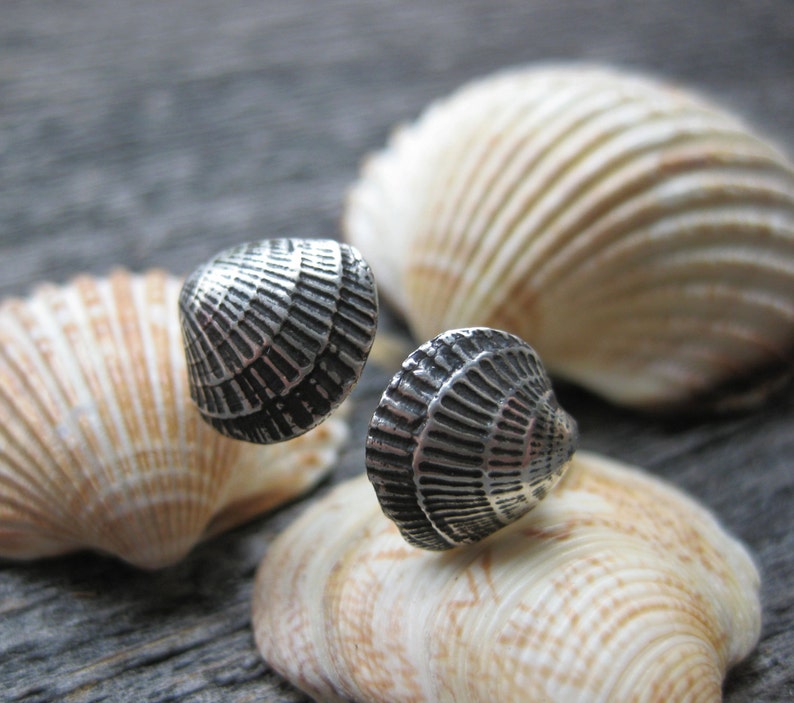 double seashell fan shell mermaid open ring sterling silver fits size 8.5 to 9.5 image 5