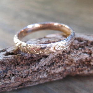 Gold Twig womens band YOUR CHOICE white rose yellow gold woodgrain 14kt 3mm ring Made to Order 14kt ROSE gold
