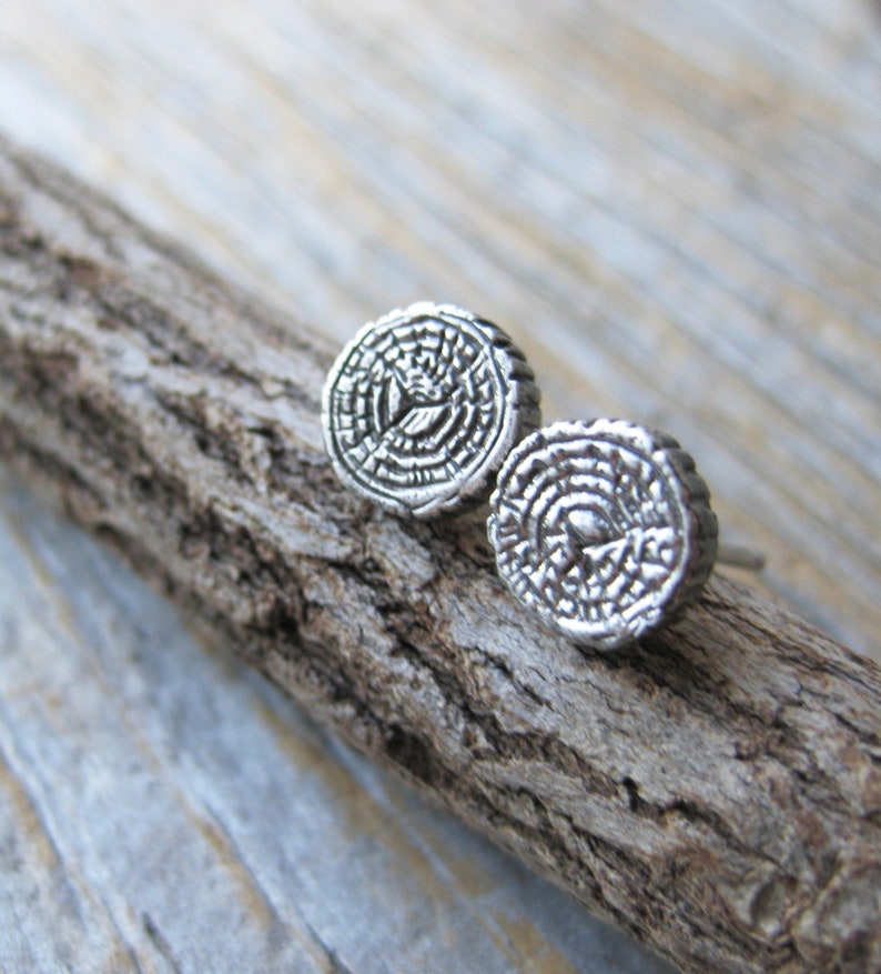 TREE RING earrings WOODGRAIN earrings, faux bois sterling silver 5th anniversary giftwood anniversary gift image 3