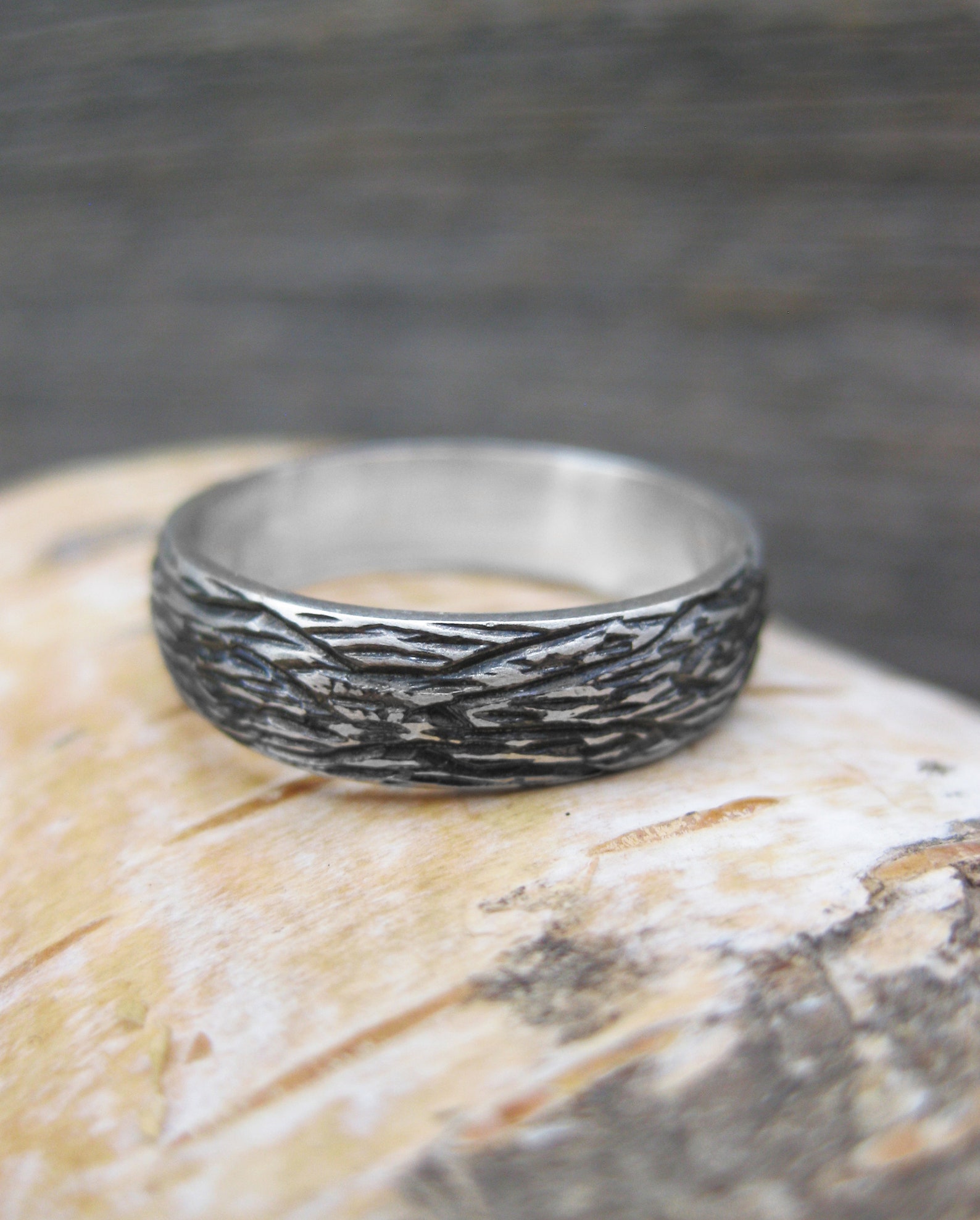 5mm OAK Wood Grain Wedding Band Sterling Silver Woodgrain Etsy