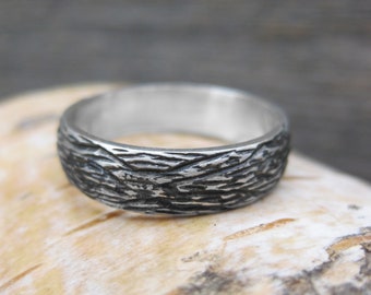 5mm OAK wood grain wedding band sterling silver woodgrain rings faux bois Made to Order unisex