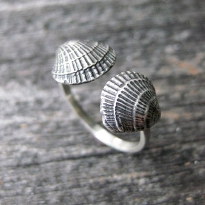 double seashell fan shell mermaid open ring sterling silver fits size 8.5 to 9.5 image 2