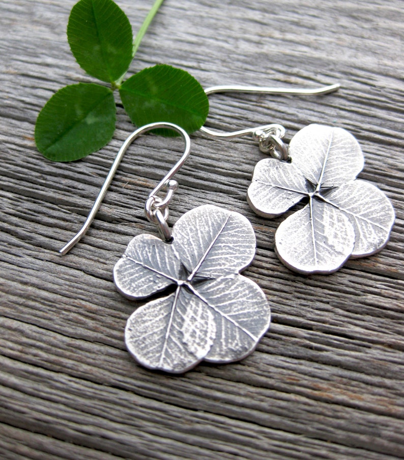 SHAMROCK lucky 4 leaf clover earrings, sterling silver St. Patrick's Day earrings, good luck image 4