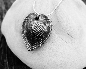 HEART cockle shell pendant sterling silver seashell long necklace