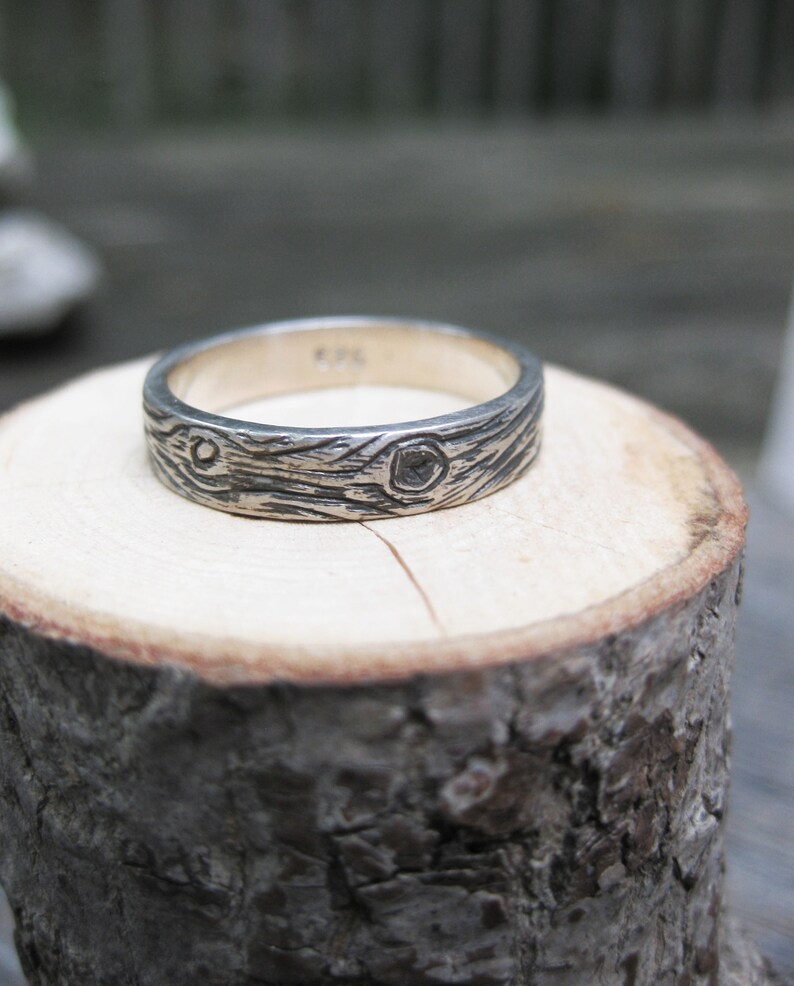 BARNWOOD 4mm cedar woodgrain ring faux bois sterling silver wedding band Ready to Ship image 6