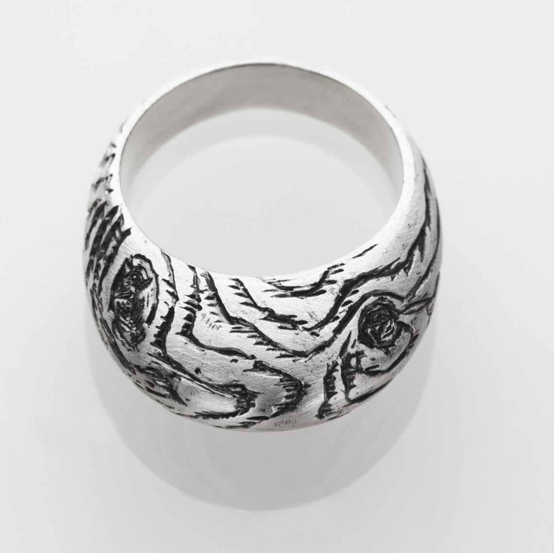 Woodgrain Stone Silver Ring