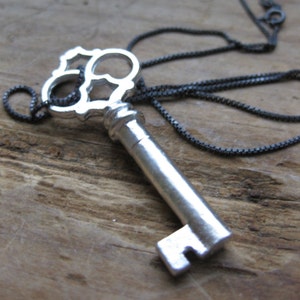 Large skeleton key necklace solid silver image 1