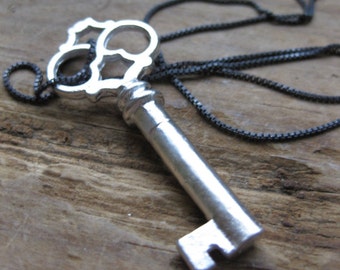 Large skeleton key necklace solid silver