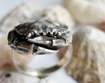 Cancer birthday CRAB shell sterling silver ring ReadyToShip