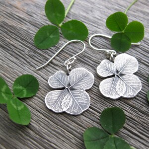SHAMROCK lucky 4 leaf clover earrings, sterling silver St. Patrick's Day earrings, good luck image 3