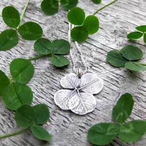 SHAMROCK lucky 4 leaf clover charm necklace, sterling silver St. Patrick&#39;s Day pendant, good luck