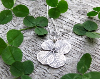 SHAMROCK lucky 4 leaf clover charm necklace, sterling silver St. Patrick's Day pendant, good luck