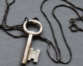 solid silver skeleton key necklace- Made To Order