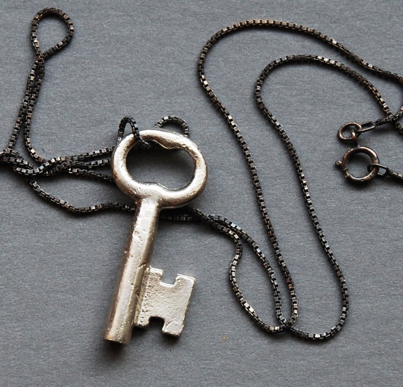 solid silver skeleton key necklace Made To Order image 1